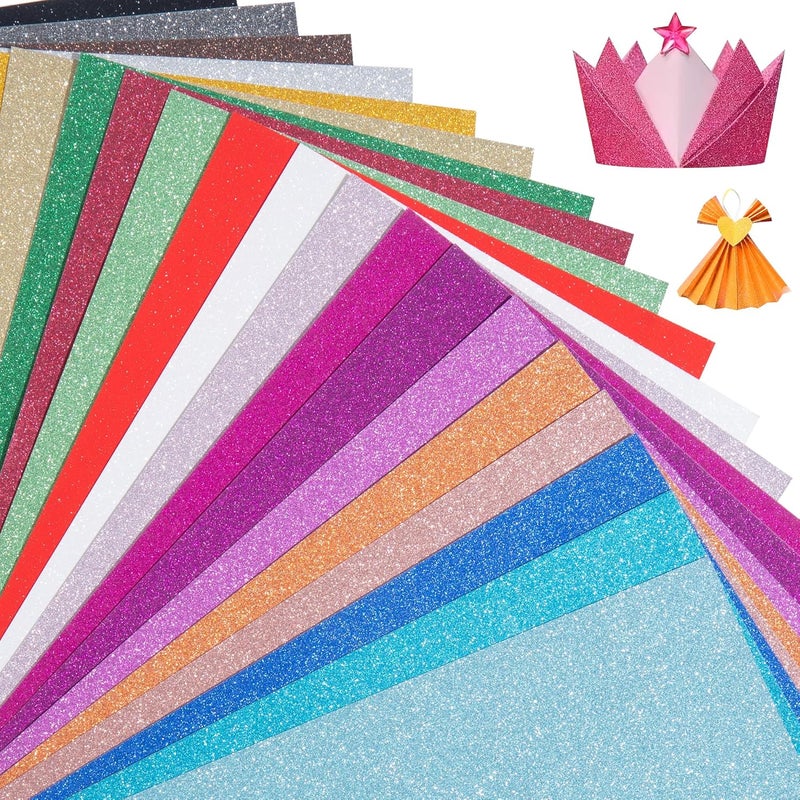 Monigte 20 Colors 40 Sheets Glitter Cardstock,Cardstock Paper,Premium Sparkly Cricut Cardstocks,A5 Glitter Paper for Arts Crafts,Card Making, Scrapbook Supplies for DIY Project - Image 1